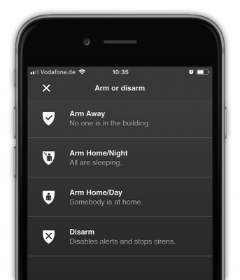 Arming/disarming the ubisys app 